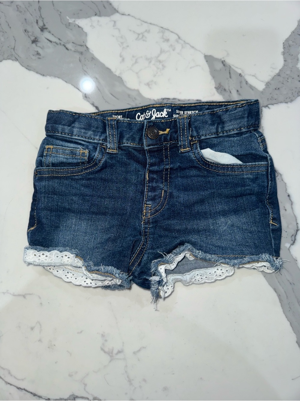 Cat & Jack Dark Blue Denim Shorts with White Lace Trim
